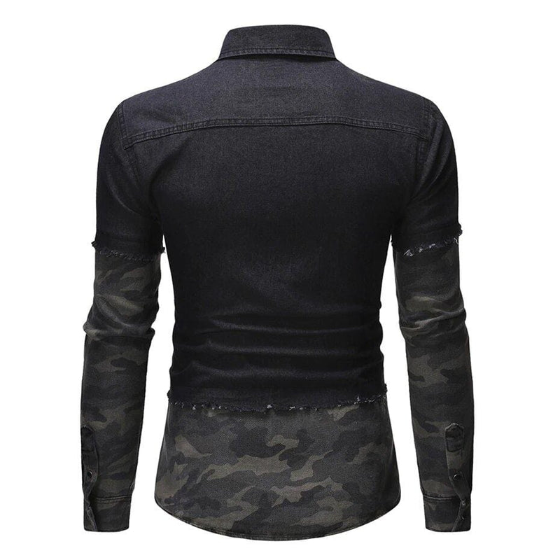 arriere chemise noire look jean et camo