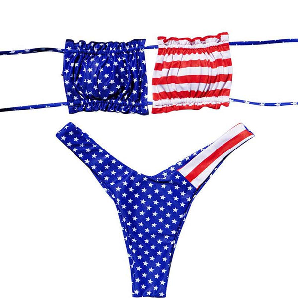 maillot deux pieces imprime americain